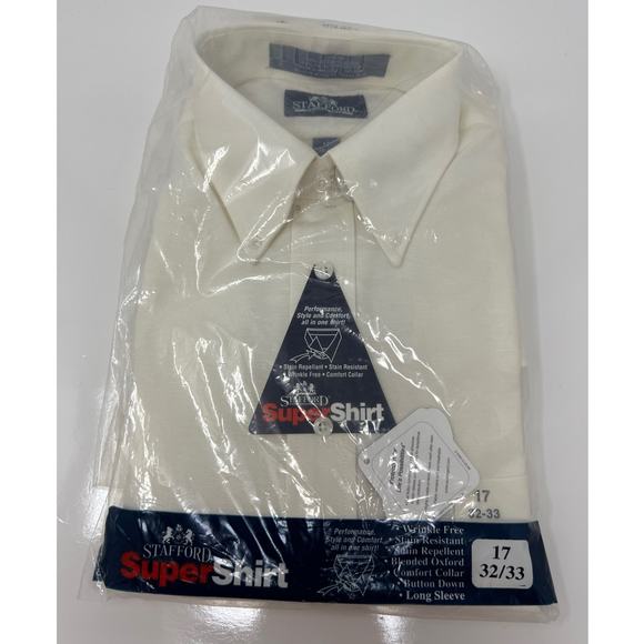 Men's Stafford Super Long Sleeve Wrinkle Free White Dress Shirt 17 32-33 NEW - Picture 1 of 3
